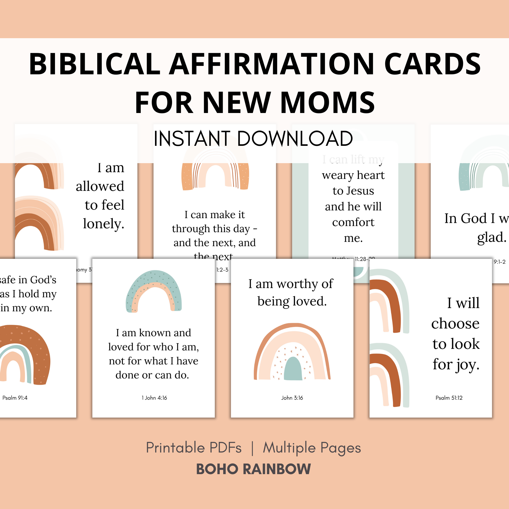 21 Scripture Cards for New Moms, Biblical Affirmations for Moms